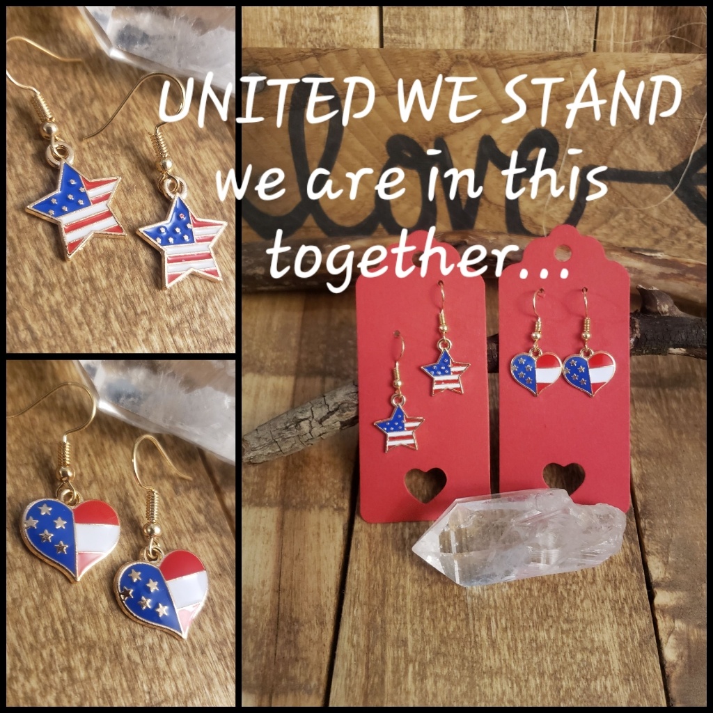 Patriotic Stars Stripes Heart Earrings Usa Flag Earrings Us 4th Of July Earrings